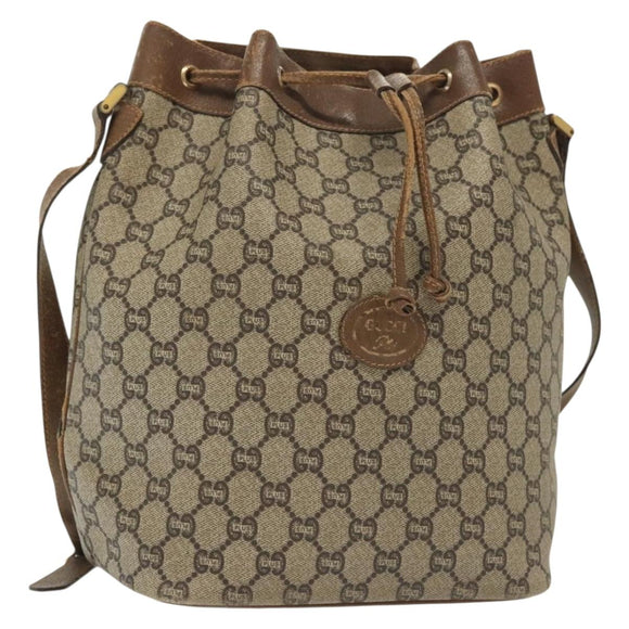 GUCCI GG Plus Supreme Shoulder Bag PVC Leather Beige Gold Auth bs29350