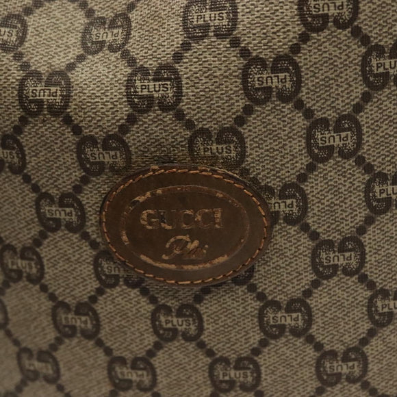 GUCCI GG Plus Supreme Shoulder Bag PVC Leather Beige Gold Auth bs29350