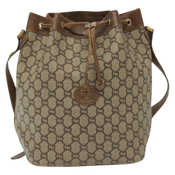 GUCCI GG Plus Supreme Shoulder Bag PVC Leather Beige Gold Auth bs29350