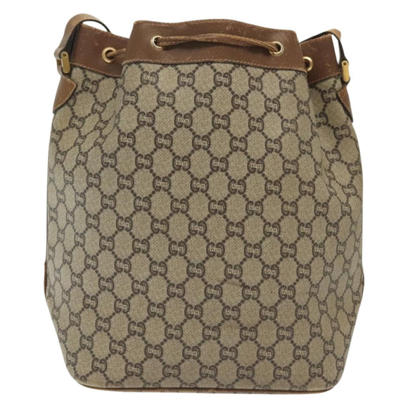 GUCCI GG Plus Supreme Shoulder Bag PVC Leather Beige Gold Auth bs29350