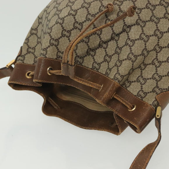 GUCCI GG Plus Supreme Shoulder Bag PVC Leather Beige Gold Auth bs29350