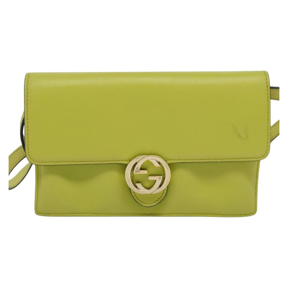 GUCCI Shoulder Wallet Leather Yellow Gold 369664 Auth bs29351