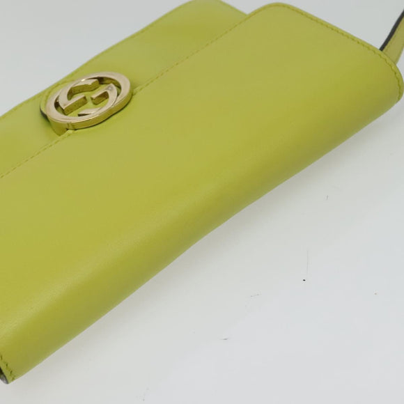 GUCCI Shoulder Wallet Leather Yellow Gold 369664 Auth bs29351