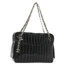 CHANEL Mademoiselle Chain Bag Patent leather Black Silver CC Auth bs29353-1