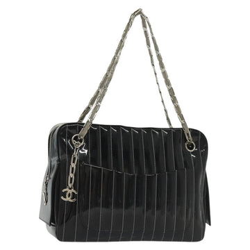 CHANEL Mademoiselle Chain Bag Patent leather Black Silver CC Auth bs29353