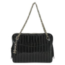 CHANEL Mademoiselle Chain Bag Patent leather Black Silver CC Auth bs29353-2
