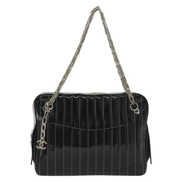 CHANEL Mademoiselle Chain Bag Patent leather Black Silver CC Auth bs29353 - 0