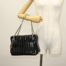 CHANEL Mademoiselle Chain Bag Patent leather Black Silver CC Auth bs29353-27