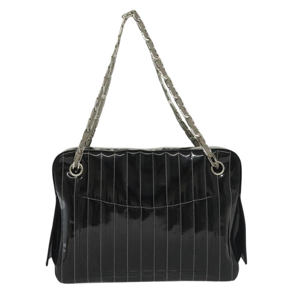 CHANEL Mademoiselle Chain Bag Patent leather Black Silver CC Auth bs29353