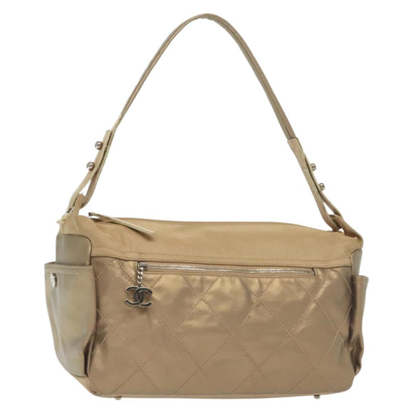 CHANEL Paris Biarritz Umhängetasche beschichtete Leinwand Beige Silber CC Auth bs29354
