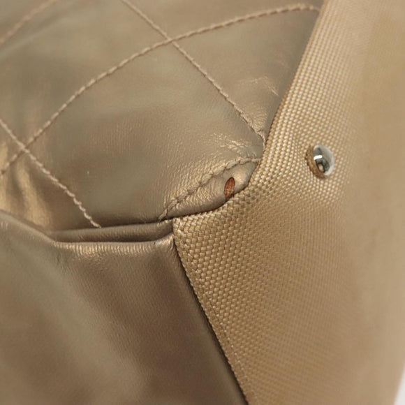 CHANEL Paris Biarritz Shoulder Bag Coated Canvas Beige Silver CC Auth bs29354