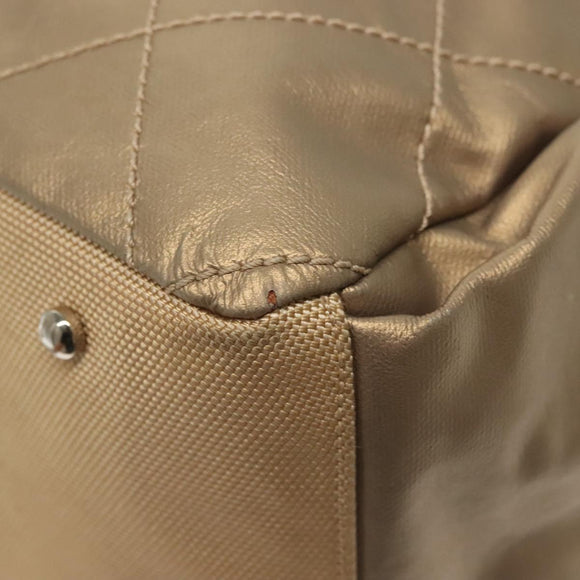 CHANEL Paris Biarritz Shoulder Bag Coated Canvas Beige Silver CC Auth bs29354