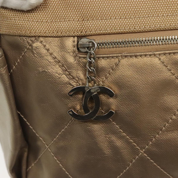 CHANEL Paris Biarritz Shoulder Bag Coated Canvas Beige Silver CC Auth bs29354