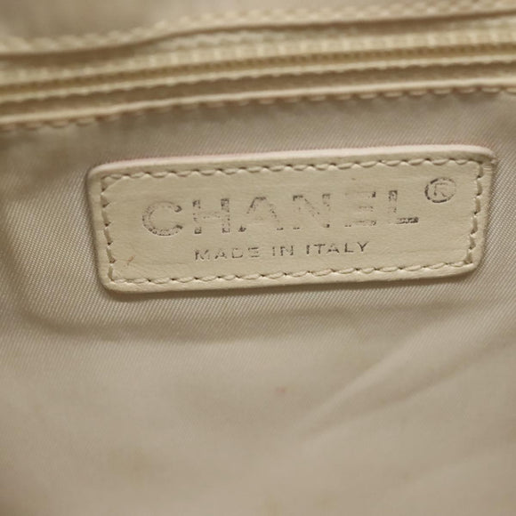 CHANEL Paris Biarritz Shoulder Bag Coated Canvas Beige Silver CC Auth bs29354