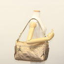 CHANEL Paris Biarritz Shoulder Bag Coated Canvas Beige Silver CC Auth bs29354-27
