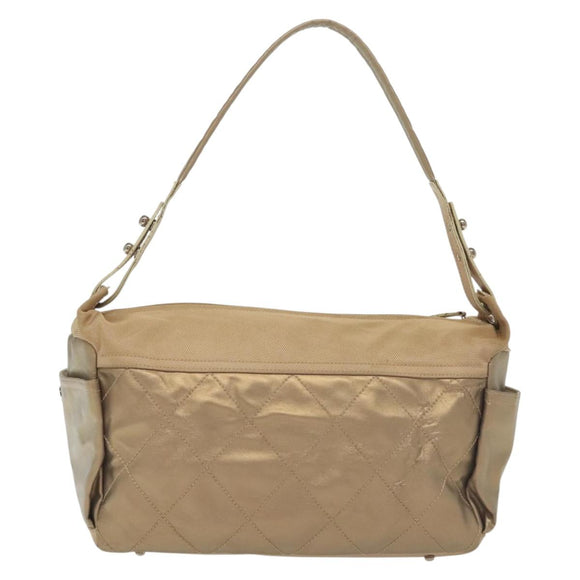 CHANEL Paris Biarritz Shoulder Bag Coated Canvas Beige Silver CC Auth bs29354