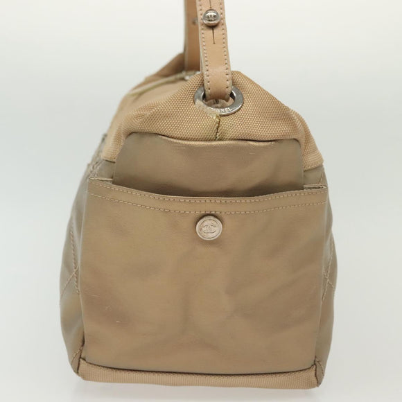 CHANEL Paris Biarritz Shoulder Bag Coated Canvas Beige Silver CC Auth bs29354