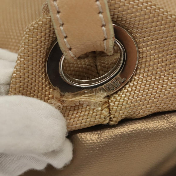 CHANEL Paris Biarritz Umhängetasche beschichtete Leinwand Beige Silber CC Auth bs29354