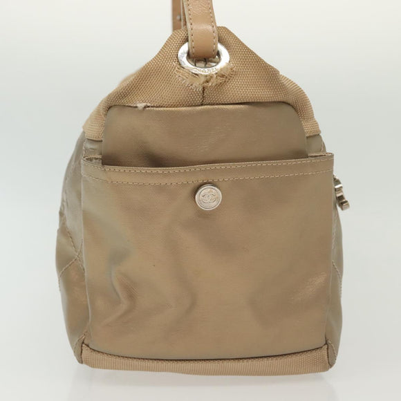 CHANEL Paris Biarritz Shoulder Bag Coated Canvas Beige Silver CC Auth bs29354