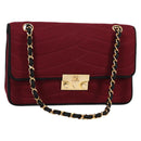 CHANEL Chain Shoulder Bag cotton Bordeaux Gold CC Auth bs29357V-1