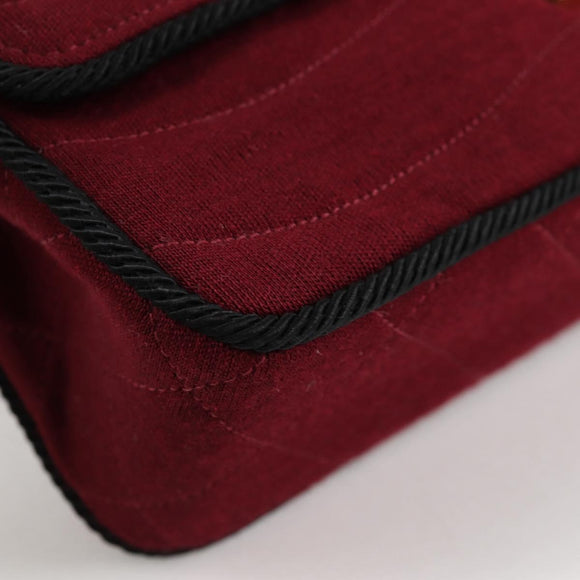 CHANEL Chain Shoulder Bag cotton Bordeaux Gold CC Auth bs29357V
