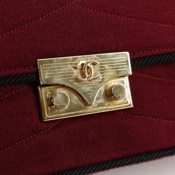 CHANEL Chain Shoulder Bag cotton Bordeaux Gold CC Auth bs29357V