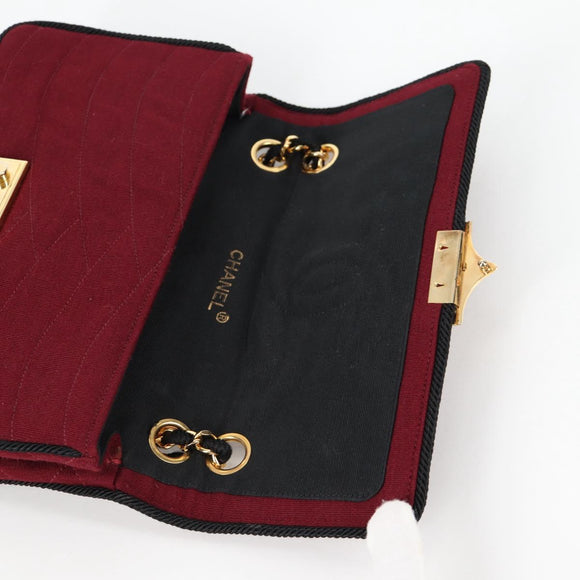 CHANEL Chain Shoulder Bag cotton Bordeaux Gold CC Auth bs29357V