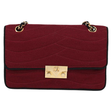 CHANEL Chain Shoulder Bag cotton Bordeaux Gold CC Auth bs29357V - 0
