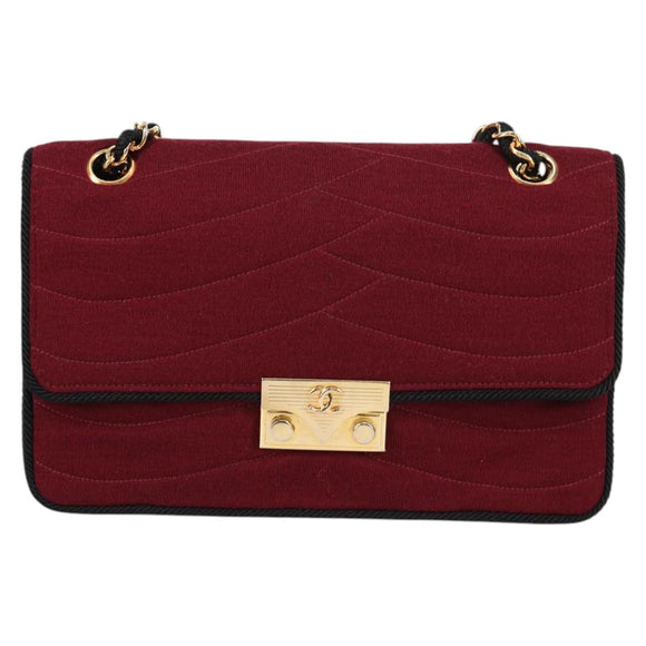 CHANEL Chain Shoulder Bag cotton Bordeaux Gold CC Auth bs29357V