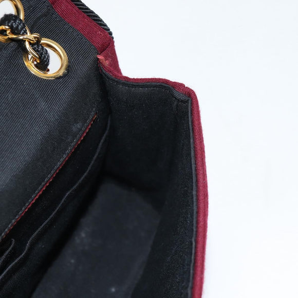 CHANEL Chain Shoulder Bag cotton Bordeaux Gold CC Auth bs29357V