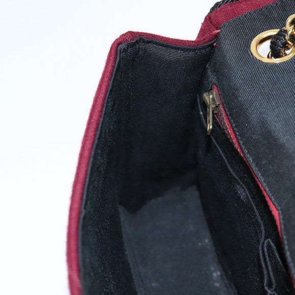 CHANEL Chain Shoulder Bag cotton Bordeaux Gold CC Auth bs29357V