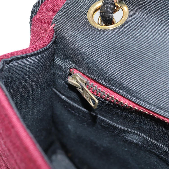 CHANEL Chain Shoulder Bag cotton Bordeaux Gold CC Auth bs29357V