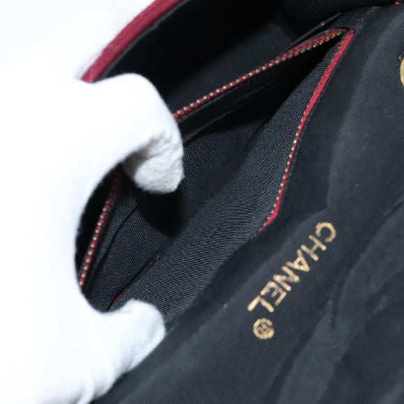 CHANEL Chain Shoulder Bag cotton Bordeaux Gold CC Auth bs29357V