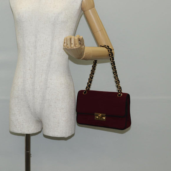 CHANEL Chain Shoulder Bag cotton Bordeaux Gold CC Auth bs29357V