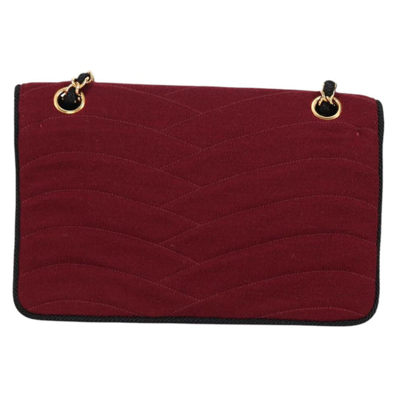 CHANEL Chain Shoulder Bag cotton Bordeaux Gold CC Auth bs29357V