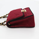 CHANEL Chain Shoulder Bag cotton Bordeaux Gold CC Auth bs29357V-4