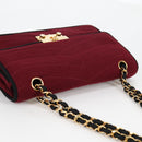 CHANEL Chain Shoulder Bag cotton Bordeaux Gold CC Auth bs29357V-6
