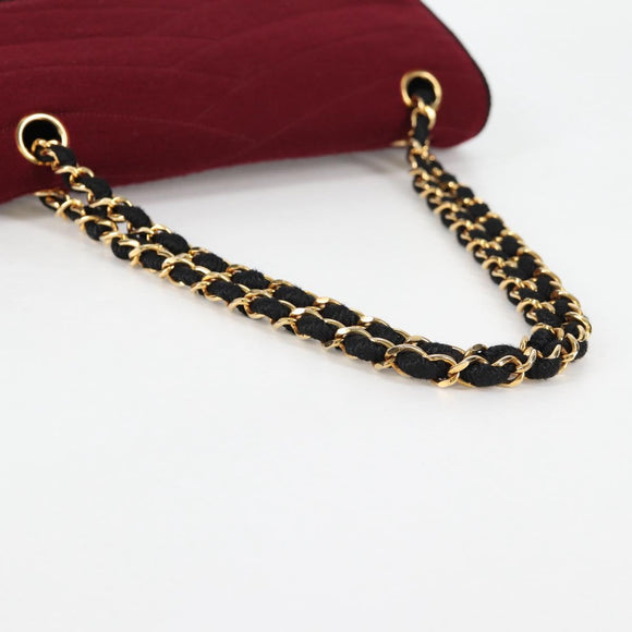 CHANEL Chain Shoulder Bag cotton Bordeaux Gold CC Auth bs29357V