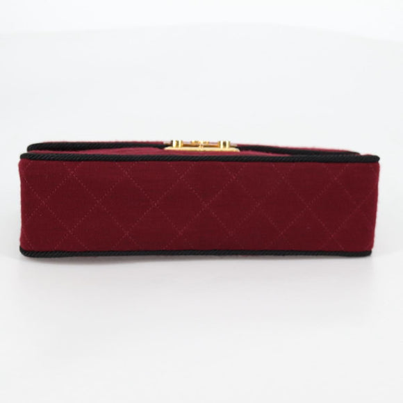 CHANEL Chain Shoulder Bag cotton Bordeaux Gold CC Auth bs29357V