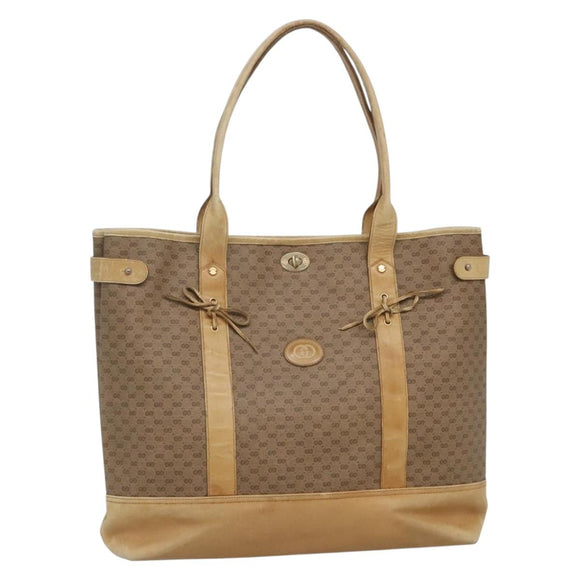 GUCCI Micro GG Supreme Tote Bag PVC Beige Gold Auth bs29359