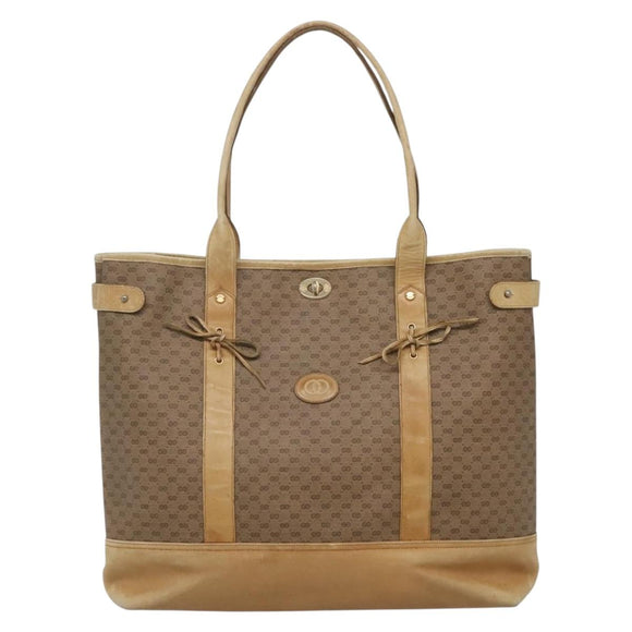 GUCCI Micro GG Supreme Tote Bag PVC Beige Gold Auth bs29359
