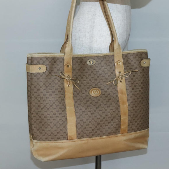 GUCCI Micro GG Supreme Tote Bag PVC Beige Gold Auth bs29359
