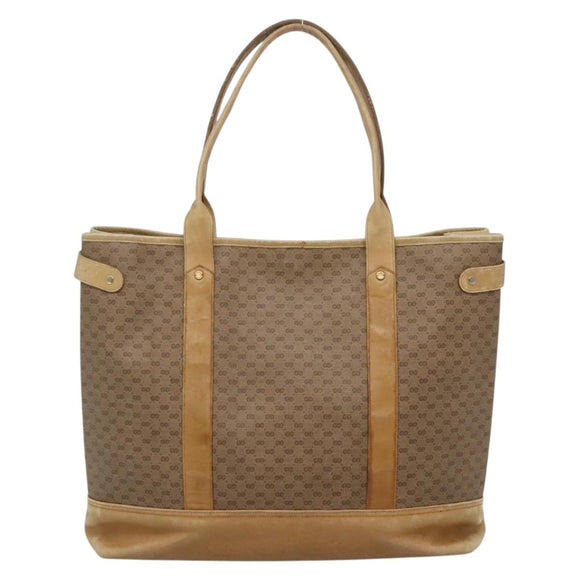 GUCCI Micro GG Supreme Tote Bag PVC Beige Gold Auth bs29359
