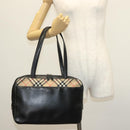 BURBERRY Hand Bag Leather nylon Black Beige Silver Auth bs29360-22