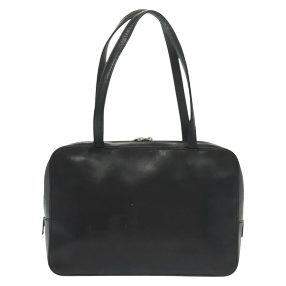 BURBERRY Hand Bag Leather nylon Black Beige Silver Auth bs29360