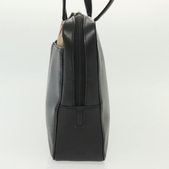 BURBERRY Hand Bag Leather nylon Black Beige Silver Auth bs29360