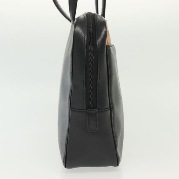 BURBERRY Hand Bag Leather nylon Black Beige Silver Auth bs29360