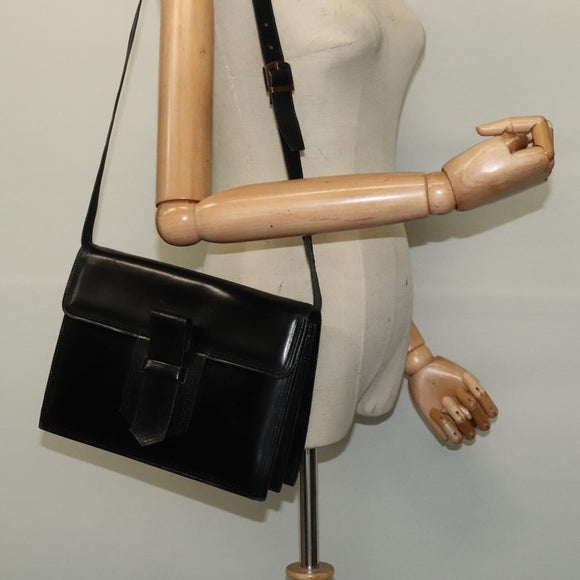 SAINT LAURENT Shoulder Bag Leather Black Gold Auth bs29361