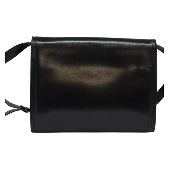 SAINT LAURENT Shoulder Bag Leather Black Gold Auth bs29361