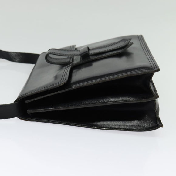 SAINT LAURENT Shoulder Bag Leather Black Gold Auth bs29361